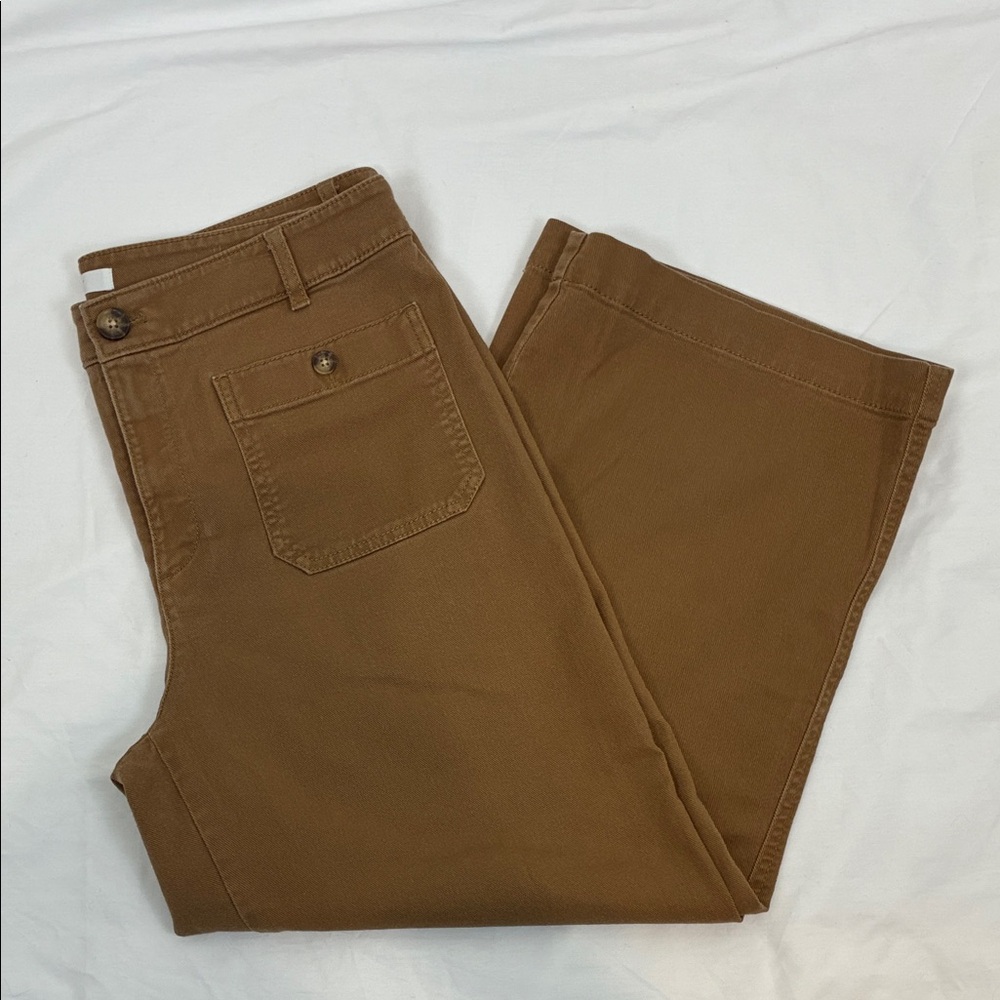 Loft Women’s 12 (34”) Palmer Wide-Leg Pants Brown flat Front Modern Weekend